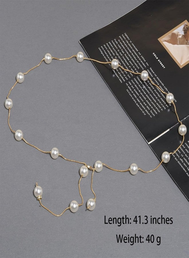 eartif Women Pearl Waist Chain for Dresses Adjustable Belly Chains Belt Gold Pearl Body Chain Accessories for Prom Jewelry Gift (gold) - Image 2